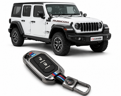 LzzyRide Premium Metal Key Cover Compatible with Jeep Wrangler facelift Smart Key | 360° Full Protection | Zinc Alloy Luxury Key Case