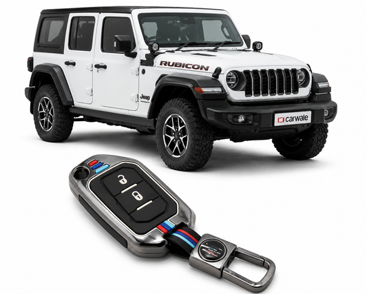 LzzyRide Premium Metal Key Cover Compatible with Jeep Wrangler facelift Smart Key | 360° Full Protection | Zinc Alloy Luxury Key Case