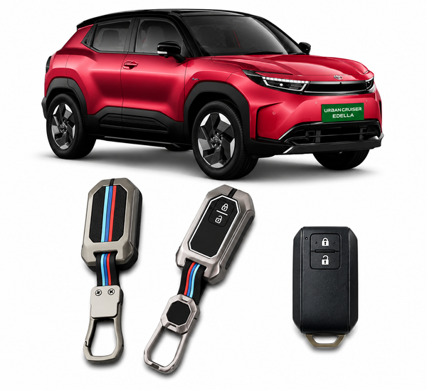 LzzyRide Premium Metal Car Key Cover Compatible with Toyota Urban Cruiser Ebella Smart Key (2 Button) | 360° Full Protection Zinc Alloy Key Case with Premium Keychain