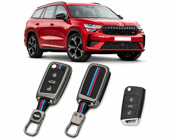 LzzyRide Premium Metal Key Cover Compatible with Skoda Kodiaq Smart Key | 360° Full Protection | Zinc Alloy Luxury Key Case
