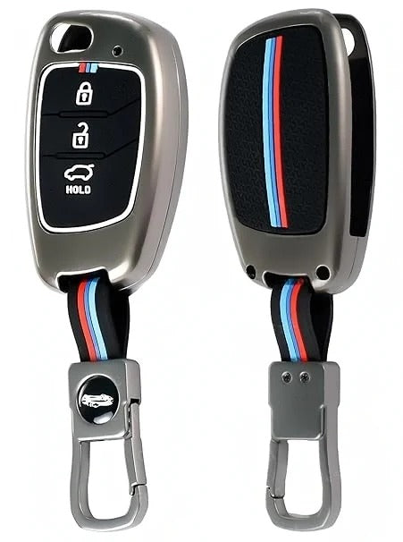 LZZYRIDE Metal Silicon Car Key Cover for Hyundai 3 Button Flip Key