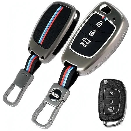 LZZYRIDE Metal Silicon Car Key Cover for Hyundai 3 Button Flip Key