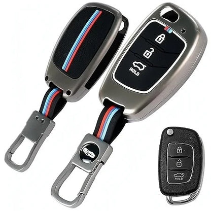 LZZYRIDE Metal Silicon Car Key Cover for Hyundai 3 Button Flip Key