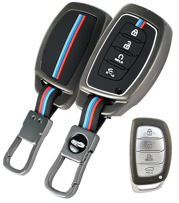 LZZYRIDE Metal Silicon Key Cover for Hyundai 4 Button Smart Key