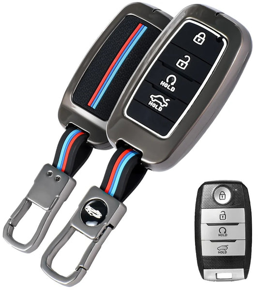 LZZYRIDE Metal Silicon Key Cover for Kia 4 Button Smart Key