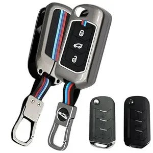 LZZYRIDE Metal Silicon Car Key Cover for Mahindra 3 Button Flip Key