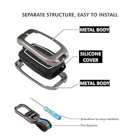 LZZYRIDE Metal Silicon Key Cover for Tata 3 Button Flip Key