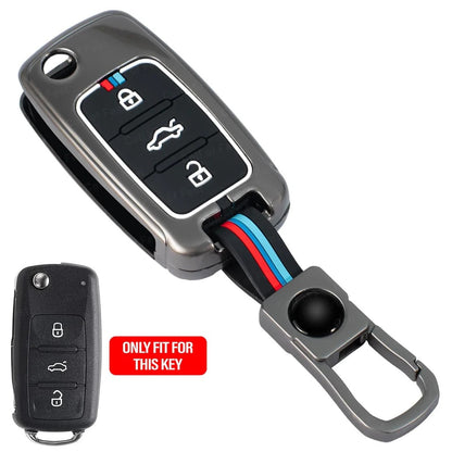 LZZYRIDE Metal Silicon Alloy Car Key Case for Skoda & Volkswagen 3 Button Flip Key