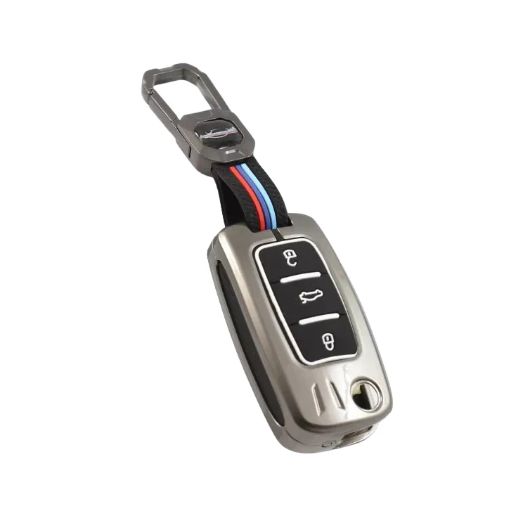 LZZYRIDE Metal Silicon Alloy Car Key Case for Skoda & Volkswagen 3 Button Flip Key