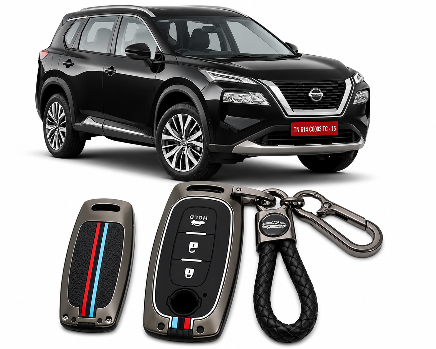 LzzyRide Premium Metal Key Cover Compatible with Nissan X-Trail  Smart Key | 360° Full Protection | Zinc Alloy Luxury Key Case