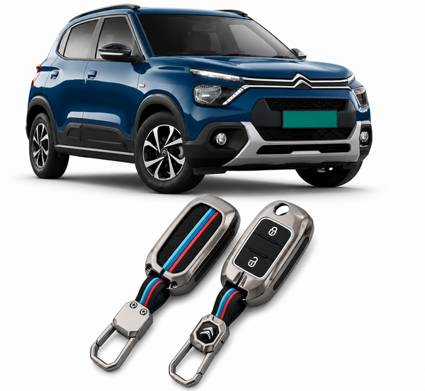 LzzyRide Premium Metal Key Cover Compatible with Citroen eC3 X Smart Flip Key | 360° Full Protection | Zinc Alloy Key Case with Premium Finish