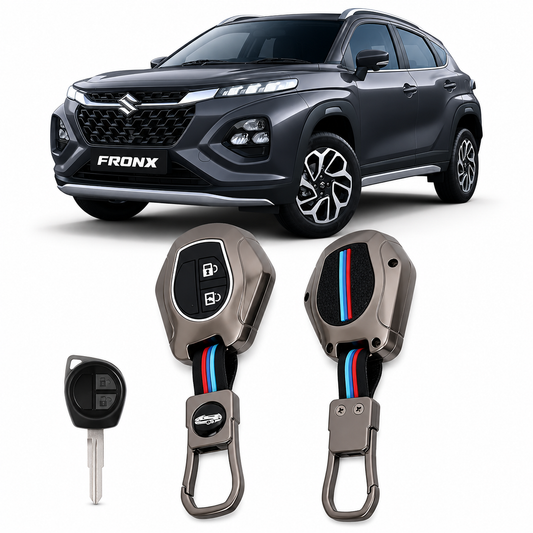 LzzyRide Premium Metal Key Cover Compatible with Maruti Suzuki Fronx Smart Key | 360° Full Protection | Zinc Alloy Luxury Key Case