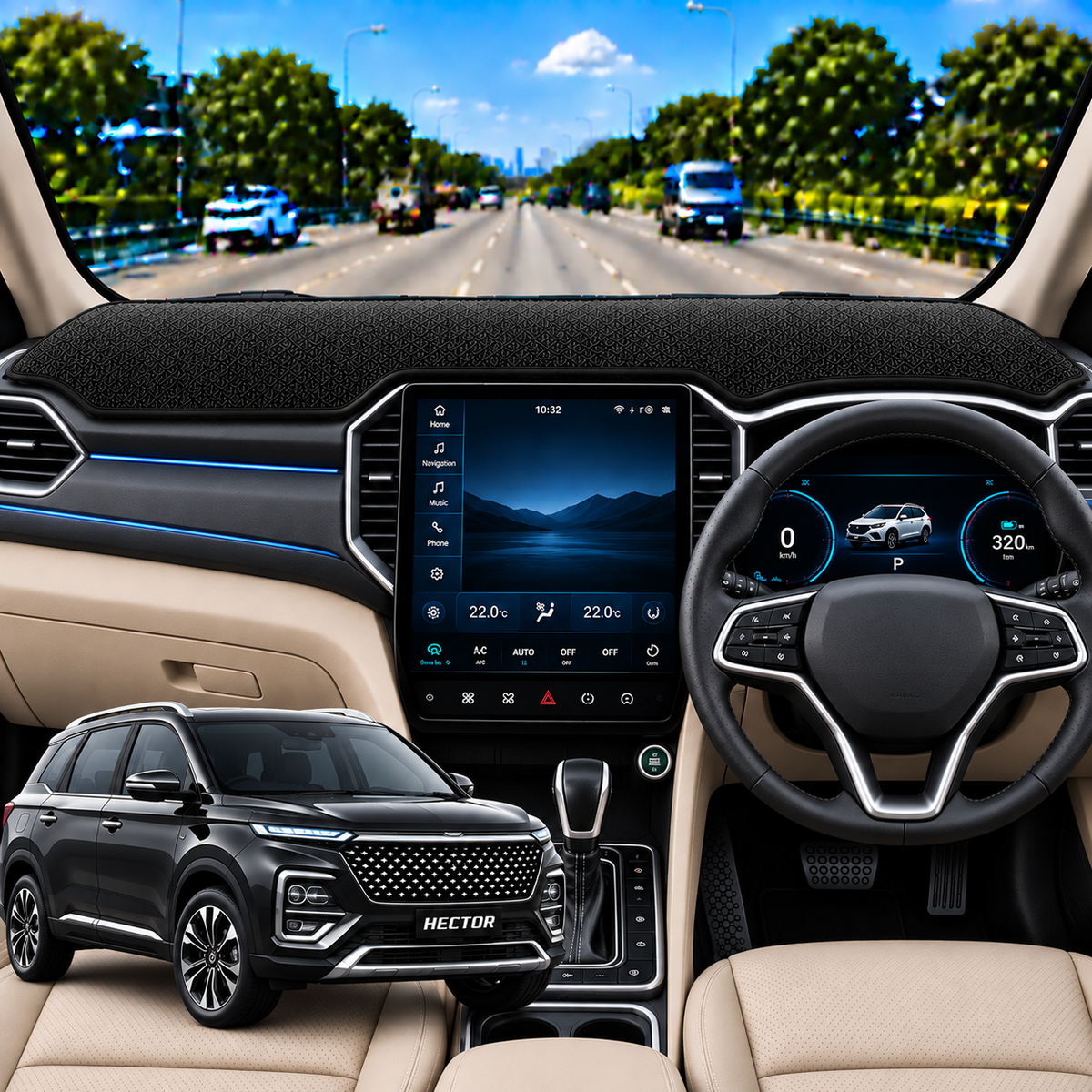 Lzzyride Car Dashboard Cover Mat For MG Hector Plus 2023 To 2026