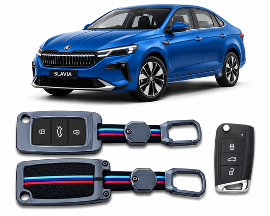 Lzzyride Premium Metal Key Cover Compatible with Skoda Slavia Facelift Smart Key | 360° Full Protection | Zinc Alloy Luxury Key Case