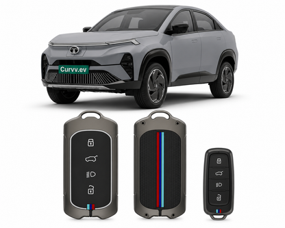 LzzyRide Premium Metal Key Cover Compatible with tata curvv Ev Smart Key | 360° Full Protection | Zinc Alloy Luxury Key Case