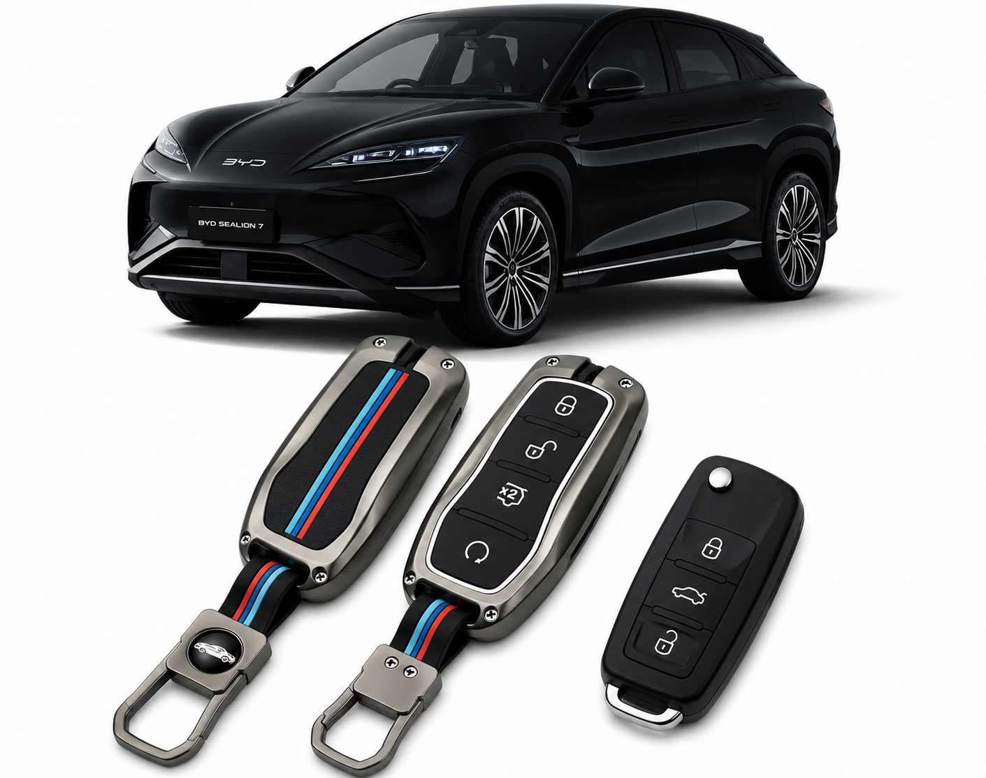 LzzyRide Premium Metal Key Cover Compatible with BYD Sealion 7 Smart Key | 360° Full Protection | Zinc Alloy Luxury Key Case