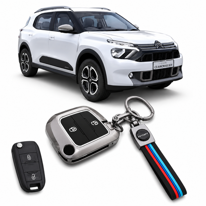 LzzyRide Premium Metal Key Cover Compatible with Citroën C3 Aircross Smart Key | 360° Full Protection | Zinc Alloy Luxury Key Case