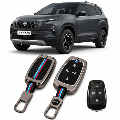LzzyRide Premium Metal Key Cover Compatible with Tata Safari Facelift Smart Key | 360° Full Protection | Zinc Alloy Luxury Key Case