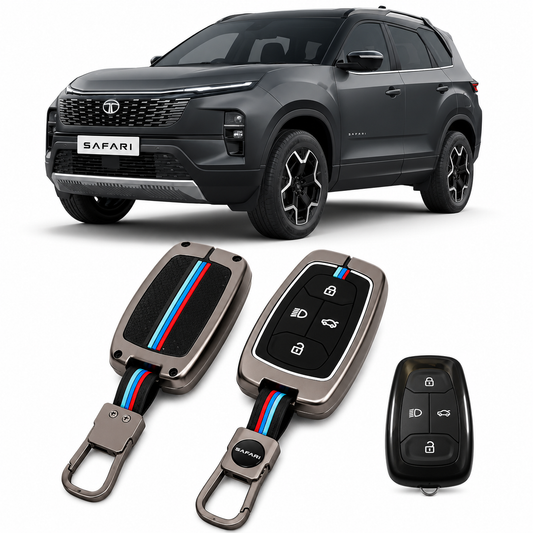 LzzyRide Premium Metal Key Cover Compatible with Tata Safari Facelift Smart Key | 360° Full Protection | Zinc Alloy Luxury Key Case