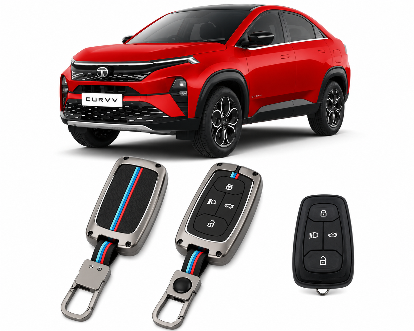 LzzyRide Premium Metal Key Cover Compatible with Tata Curv Smart Key | 360° Full Protection | Zinc Alloy Luxury Key Case