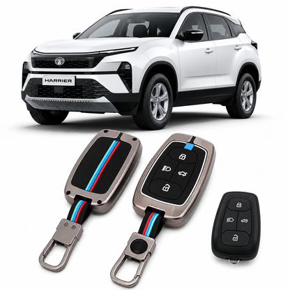 LzzyRide Premium Metal Key Cover Compatible with Tata Harrier Facelift Smart Key | 360° Full Protection | Zinc Alloy Luxury Key Case