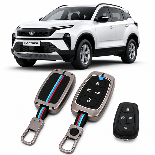 LzzyRide Premium Metal Key Cover Compatible with Tata Harrier Facelift Smart Key | 360° Full Protection | Zinc Alloy Luxury Key Case