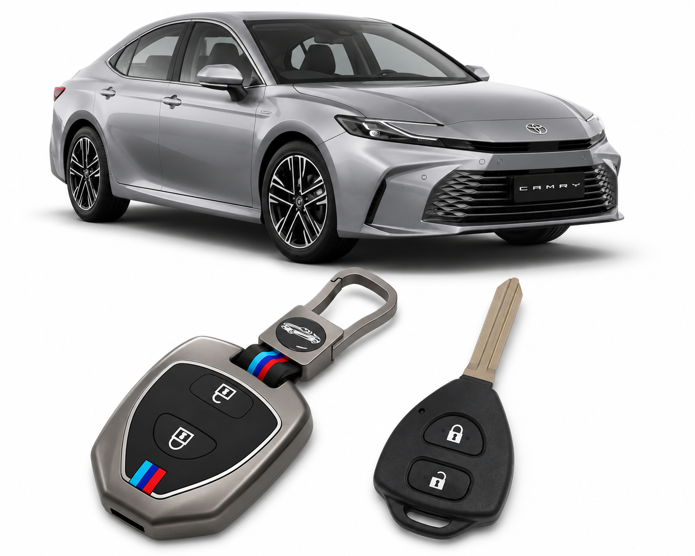 LzzyRide Premium Metal Key Cover Compatible with Toyota Camry Facelift Smart Key | 360° Full Protection | Zinc Alloy Luxury Key Case