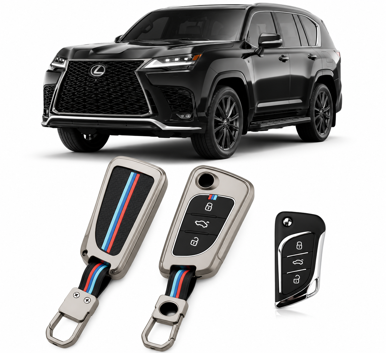 LzzyRide Premium Metal Key Cover Compatible with Lexus LX Smart Key | 360° Full Protection | Zinc Alloy Luxury Key Case
