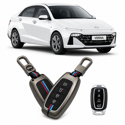 LzzyRide Premium Metal Key Cover Compatible with Hyundai Verna Smart Key | 360° Full Protection | Zinc Alloy Luxury Key Case