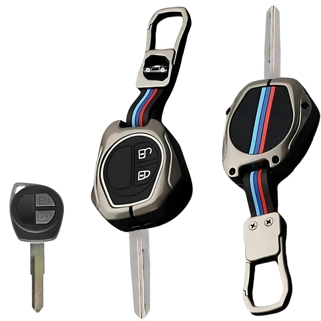 LZZYRIDE Metal Silicon Car Key Cover for Maruti Suzuki 2 Button Flip Key
