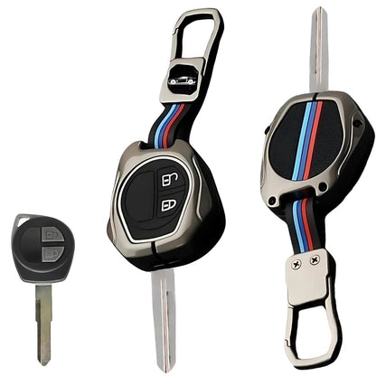 LZZYRIDE Metal Silicon Car Key Cover for Maruti Suzuki 2 Button Flip Key